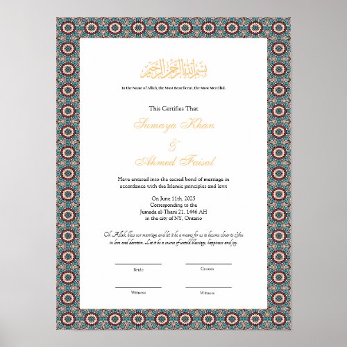 nikkah islamic marriage certificate poster
