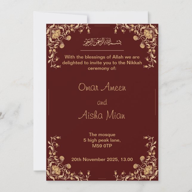 Nikkah wedding invite red and gold (Front)