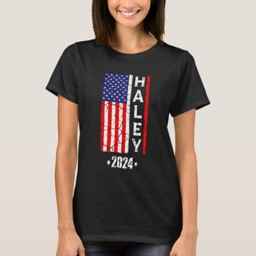 Nikki Haley 2024 Retro Vintage American USA Flag  T_Shirt