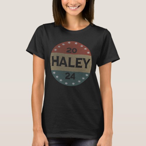Nikki Haley 2024 Retro Vintage USA Flag Button T_Shirt