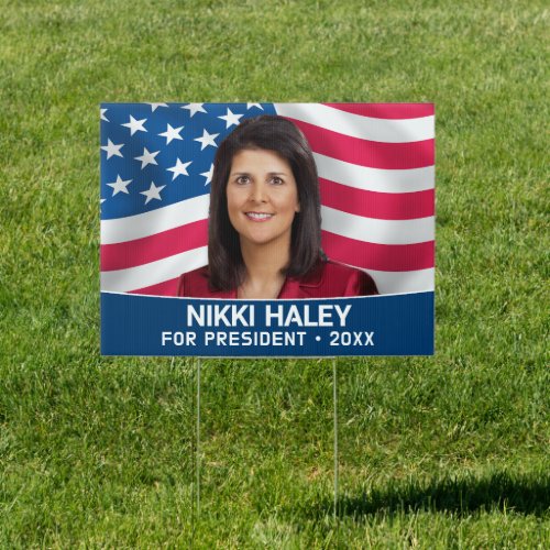 Nikki Haley _ Campaign Photo with American Flag Sign
