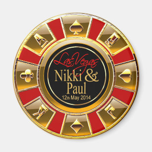 Nikki & Paul Las Vegas Gold Casino Chip Favor Magnet