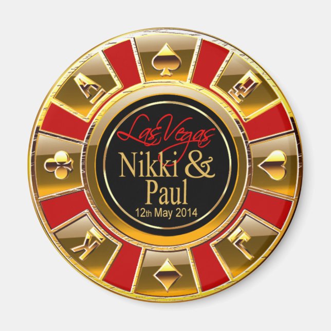 Nikki & Paul Las Vegas Gold Casino Chip Favor Magnet (Front)