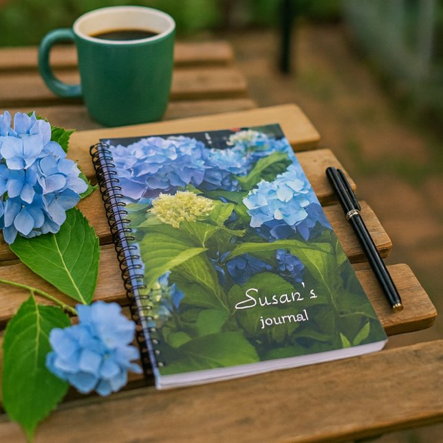 Nikko Blue Hydrangea Flower Spiral Photo Notebook (stay organized with a garden journal.  This journal features an original photo of blue Hydrangeas)