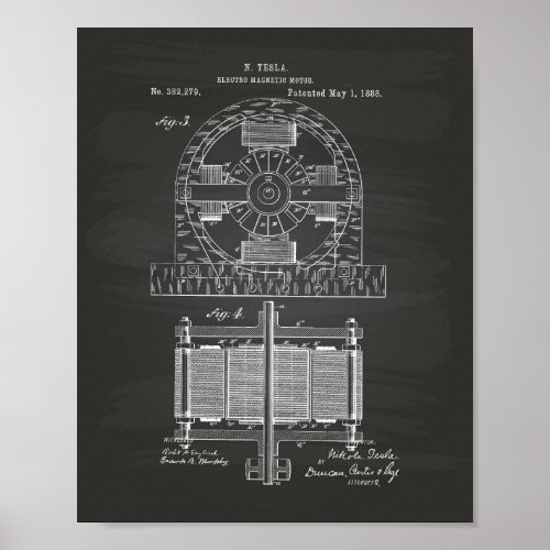 Nikola Tesla 1888 Patent Art _ Chalkboard Poster