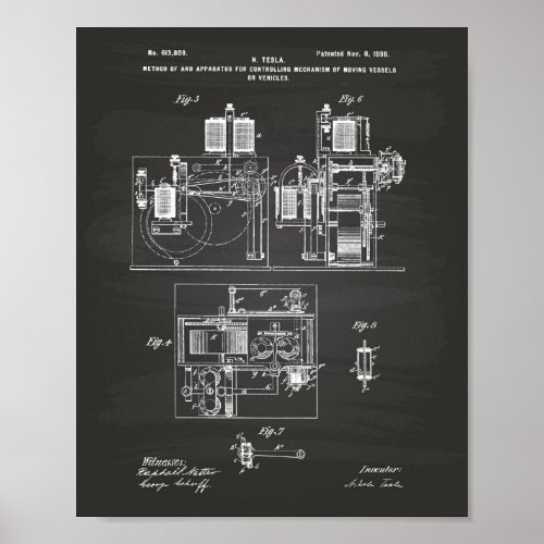 Nikola Tesla 1898 Patent Art _ Chalkboard Poster