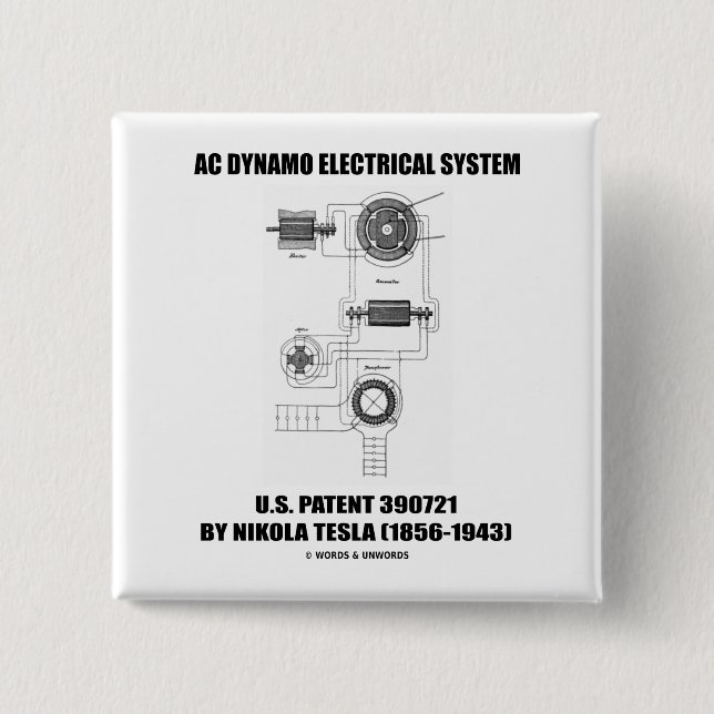 Nikola Tesla AC Dynamo Electrical System Patent Pinback Button (Front)