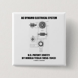 Nikola Tesla AC Dynamo Electrical System Patent Pinback Button