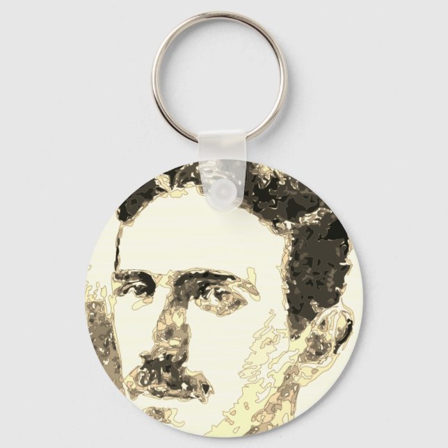 Nikola Tesla Drawing In Sepia Keychain (Front)