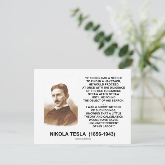 Nikola Tesla Edison Needle Haystack Theory Quote (Standing Front)