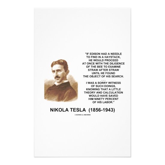 Nikola Tesla Edison Needle Haystack Theory Quote Stationery