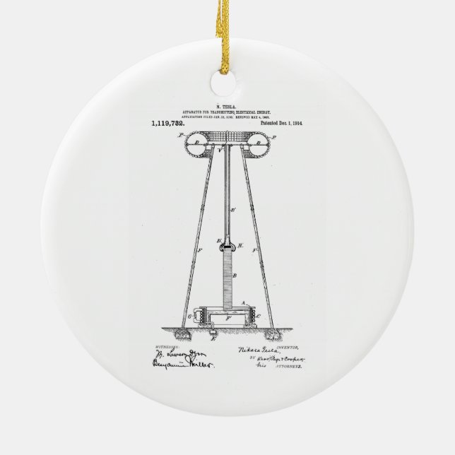 Nikola Tesla Energy Transmission Pantent US1119732 Ceramic Ornament (Back)
