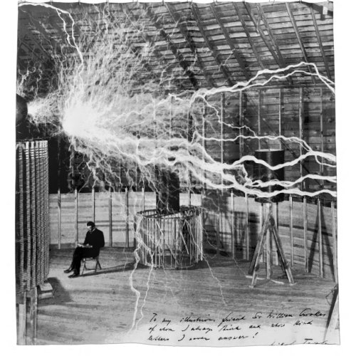 Nikola Tesla in His Lab Shower Curtain