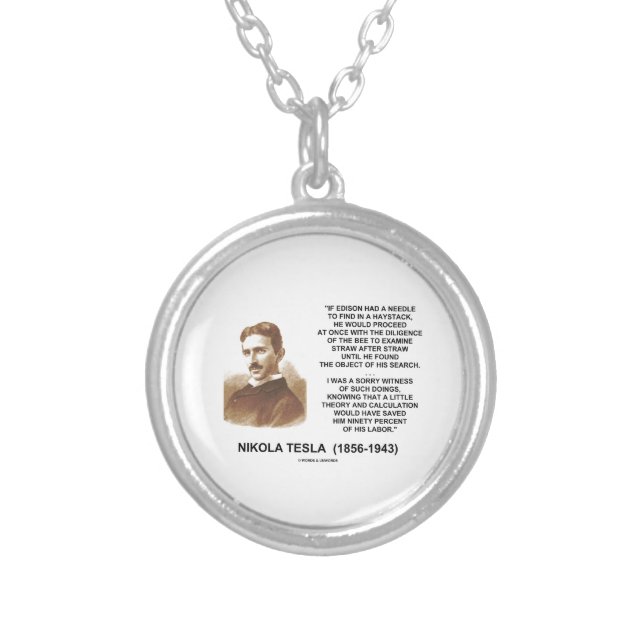 Nikola Tesla Needle In Haystack Theory Calculation Silver Plated Necklace (Front)