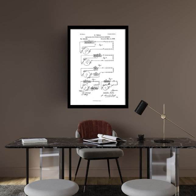 Nikola Tesla patent regulator for dynamo machine Framed Art (Nikola Tesla patent regulator for dynamo machine Framed Art)
