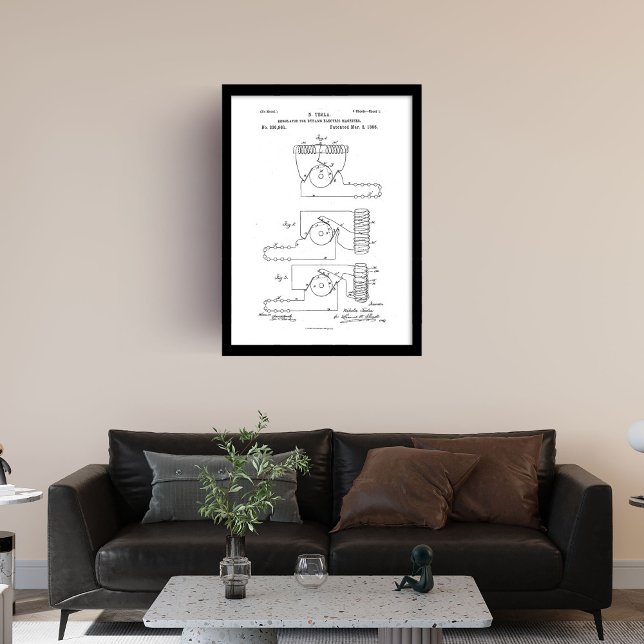 Nikola Tesla patent regulator for dynamo machine Framed Art (Nikola Tesla patent regulator for dynamo machine Framed Art)