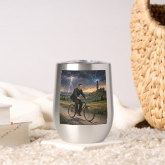 Nikola Tesla Riding Bicycle To His Lab Circa 1893 Thermal Wine Tumbler