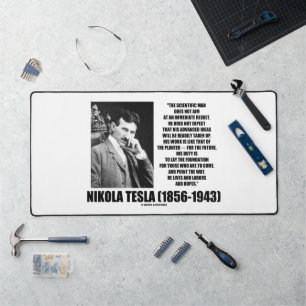Nikola Tesla Scientific Man Does Not Aim Immediate Desk Mat