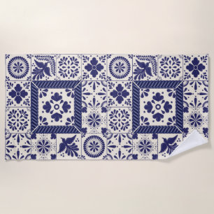 Nile Blue Mexican Traditional Birds Talavera Beach Towel