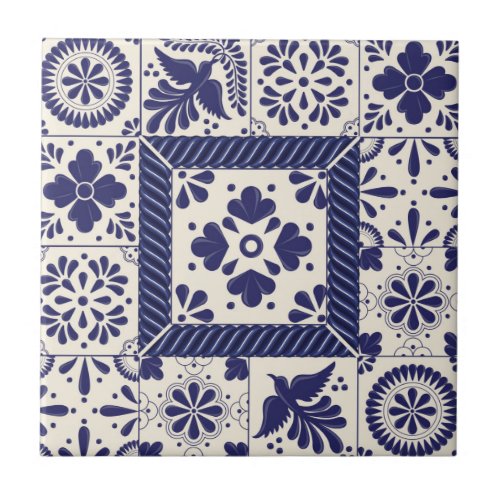 Nile Blue Mexican Traditional Birds Talavera  Ceramic Tile