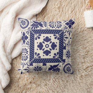 Nile Blue Mexican Traditional Birds Talavera Throw Pillow