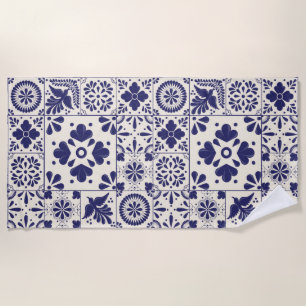 Nile Blue Mexican Traditional Floral Talavera Beach Towel