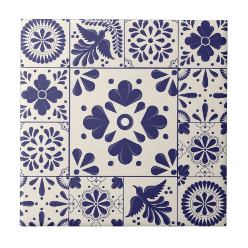 Nile Blue Mexican Traditional Floral Talavera  Ceramic Tile