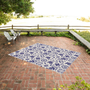 Nile Blue Mexican Traditional Talavera Tile Outdoor Rug