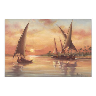 Nile River Sunset Feluccas Art Photo Print