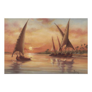 Nile River Sunset Feluccas Art Poster