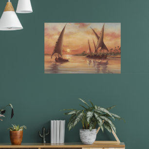 Nile River Sunset Feluccas Art Poster