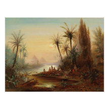 Nile River Sunset Painting Romantic Vintage