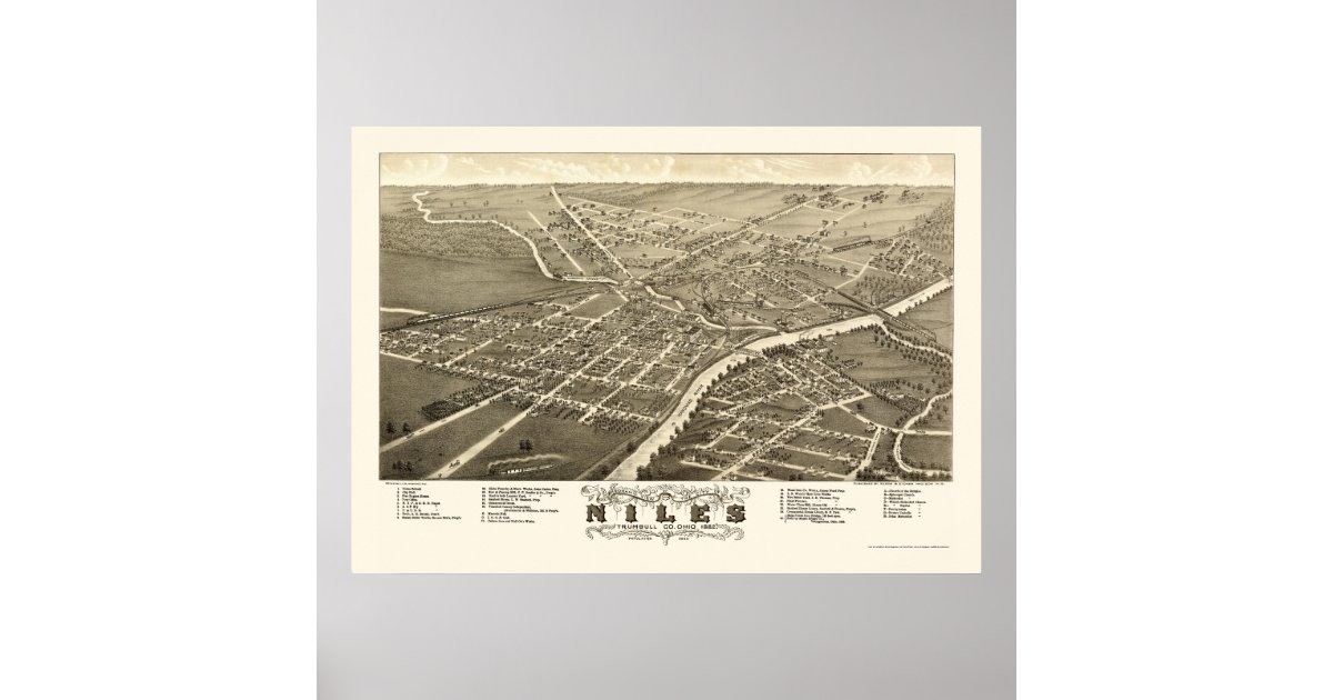 Niles, OH Panoramic Map 1882 Poster Zazzle