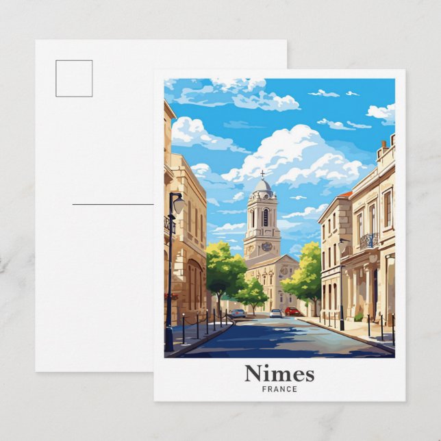 Nimes France Art Vintage Travel Illustration Postcard (Front/Back)