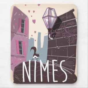 Nîmes France Cartoon travel poster Mouse Pad