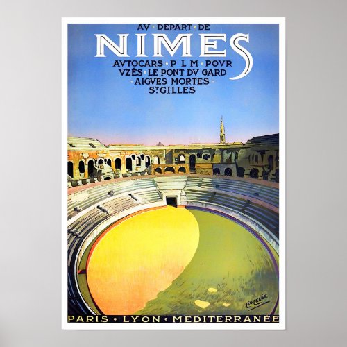 Nimes France vintage travel Poster