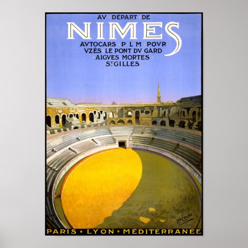Nimes France Vintage Travel Poster Restored