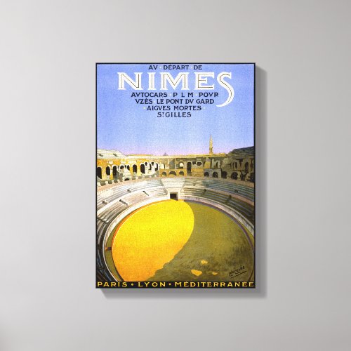 Nimes France Vintage Travel Poster Restored Canvas Print