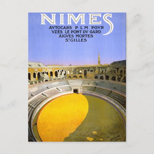 Nimes France Vintage Travel Poster Restored Postcard