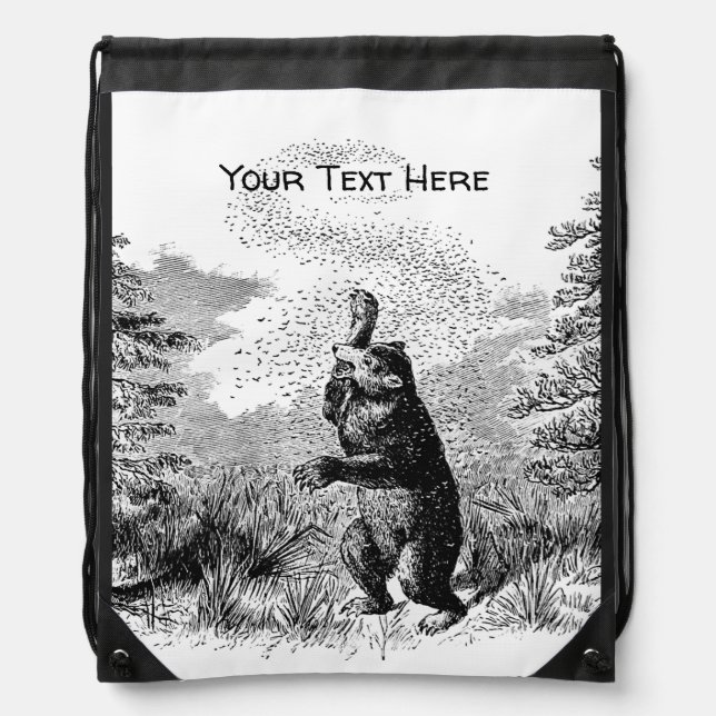 Nimrod - Bear and Bees  Drawstring Bag (Front)