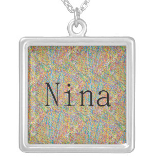 Nina female name abstract art silver plated necklace
