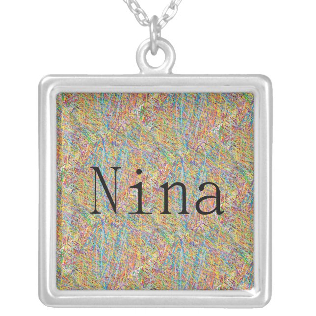 Nina female name abstract art  silver plated necklace (Front)