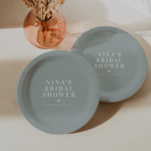 NINA Minimalist Bohemian Sage Green Bridal Shower Paper Plates