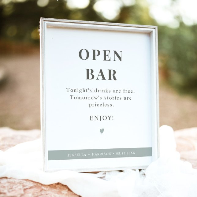 NINA Modern Sage Green Open Bar Wedding Sign  (Creator Uploaded)