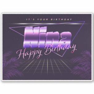 Nina name first name purple retro sticker birthday