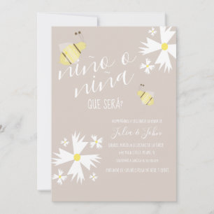 Nina o Nino Gender Reveal Cute Bee Earthy Tone Invitation