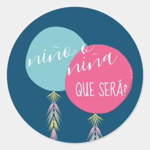 Nina o Nino Gender Reveal Tassel  Balloon  Navy  Classic Round Sticker
