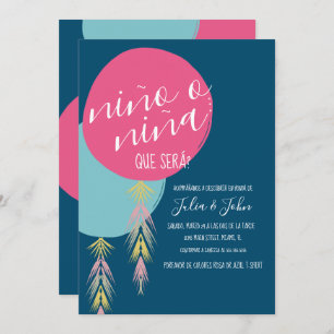 Nina o Nino Gender Reveal Tassel Balloon Navy Invitation