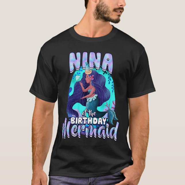 Nina Of The Birthday Mermaid Matching Family Party T-Shirt (Front)