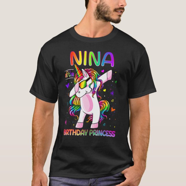 Nina Of The Birthday Princess Girl Dabbing Unicorn T-Shirt (Front)